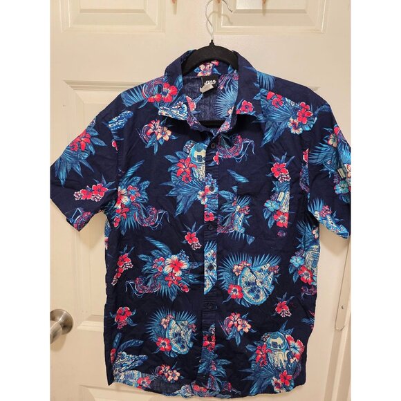 STAR WARS R2-D2 & MILLENNIUM FALCON HAWAIIAN SHIRT - NAVY BLUE TROPICAL FLORAL P - Picture 2 of 8